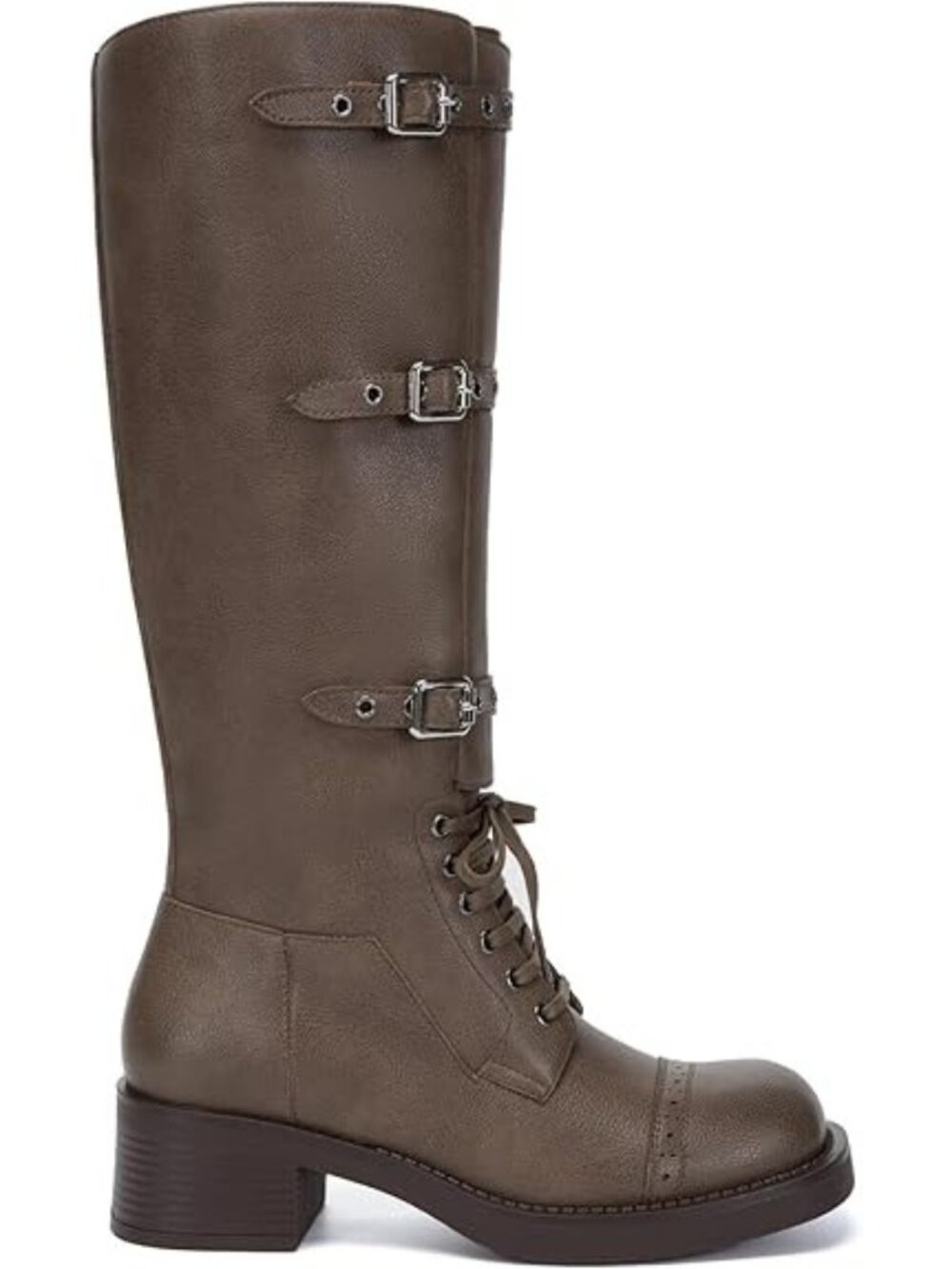 Athlefit Size 6.5 Boots Taupe Knee High Riding Wide Calf Adjustable Buckle Lace - Picture 2 of 8